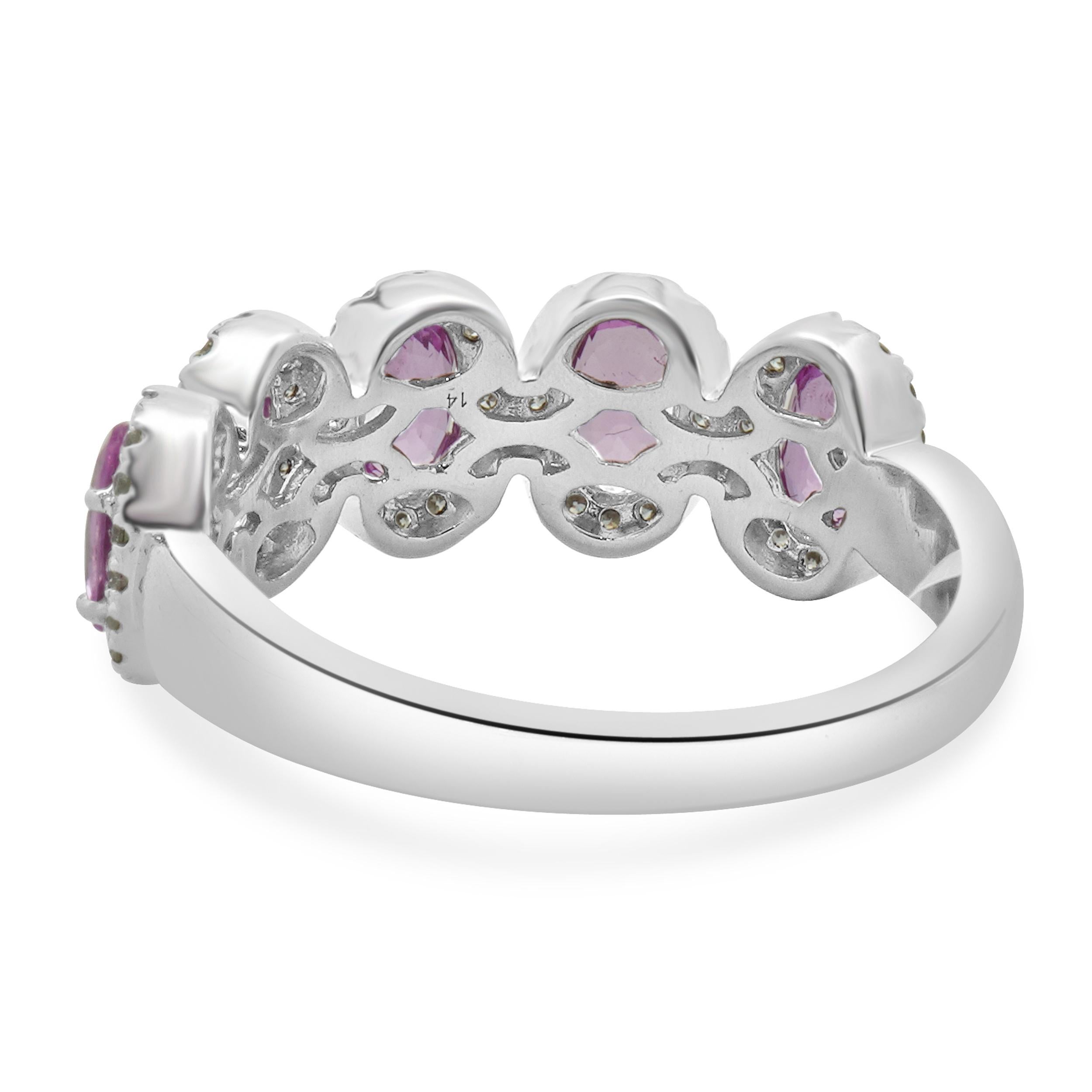 Oval Cut 14 Karat White Gold Pink Oval Sapphire with Diamond Halo Ring