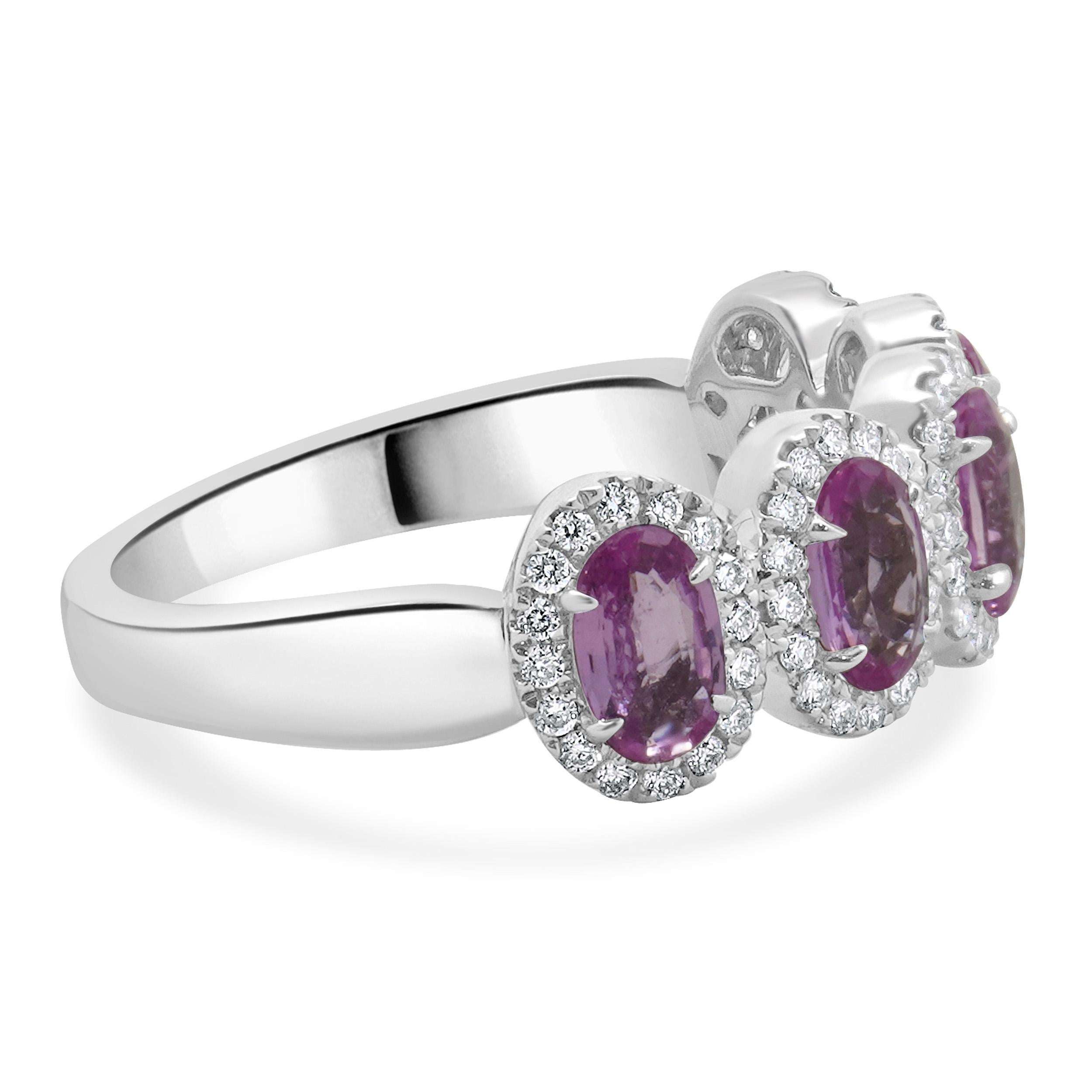 14 Karat White Gold Pink Oval Sapphire with Diamond Halo Ring In Excellent Condition In Scottsdale, AZ