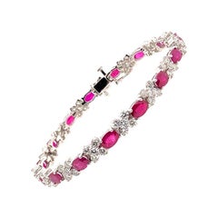 14 Karat White Gold Pink Ruby and Diamond Flower Bracelet