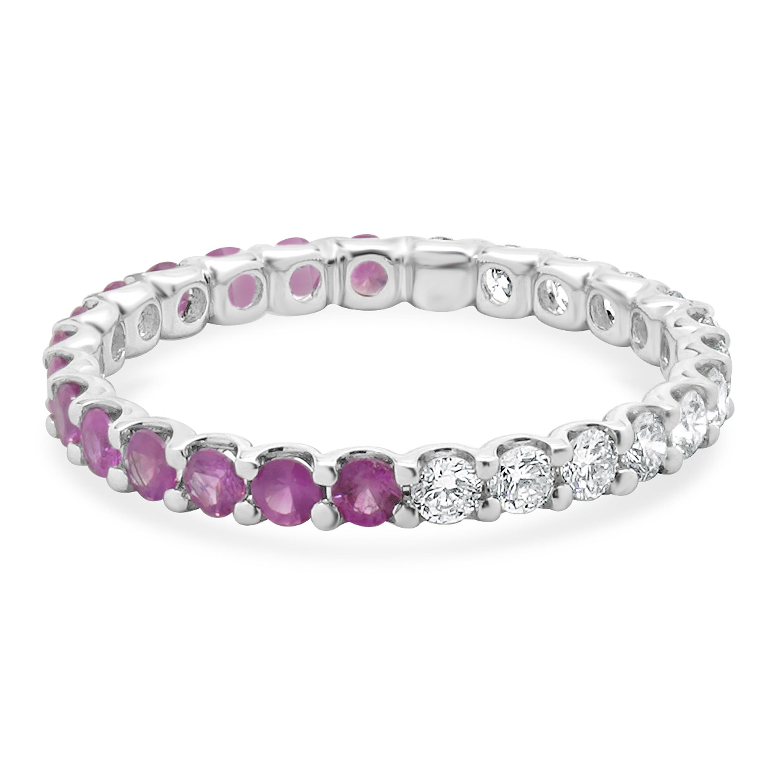 14 Karat White Gold Pink Sapphire and Diamond Band In Excellent Condition For Sale In Scottsdale, AZ