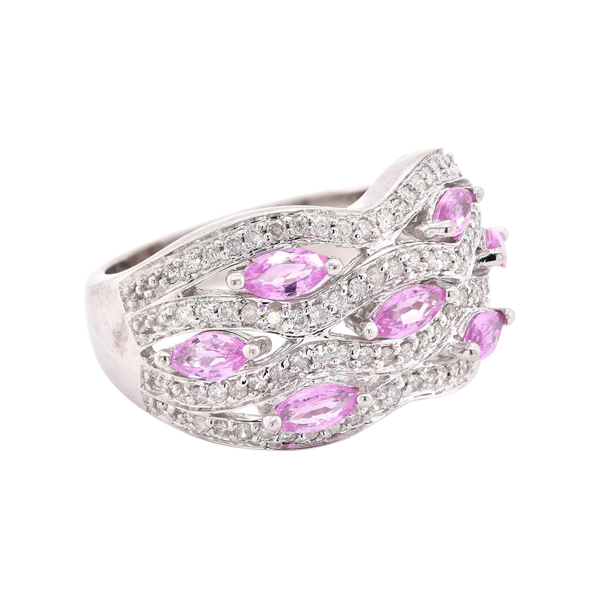 14 Karat White Gold Pink Sapphire and Diamond Band