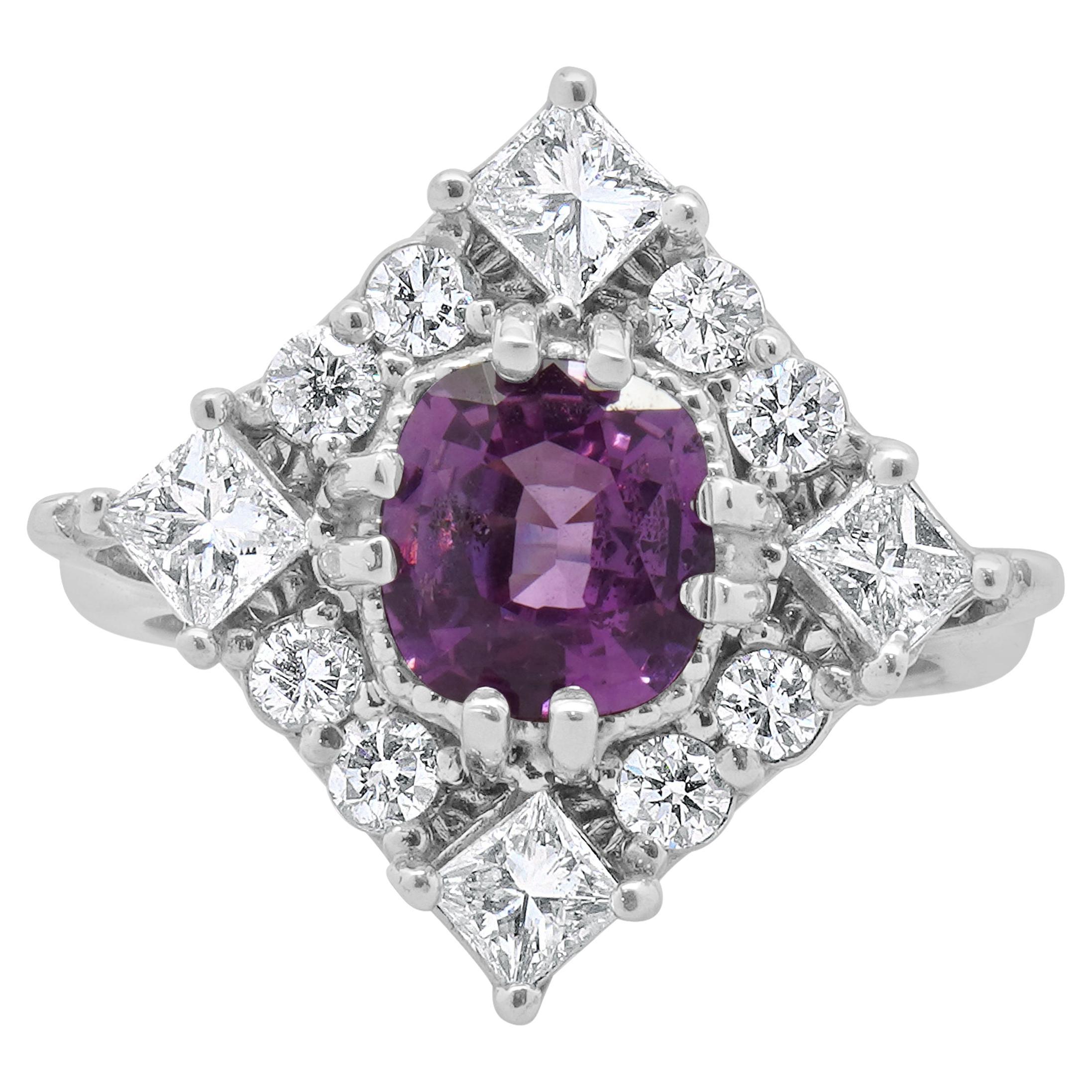 14 Karat White gold Pink Sapphire and Diamond Cocktail Ring For Sale