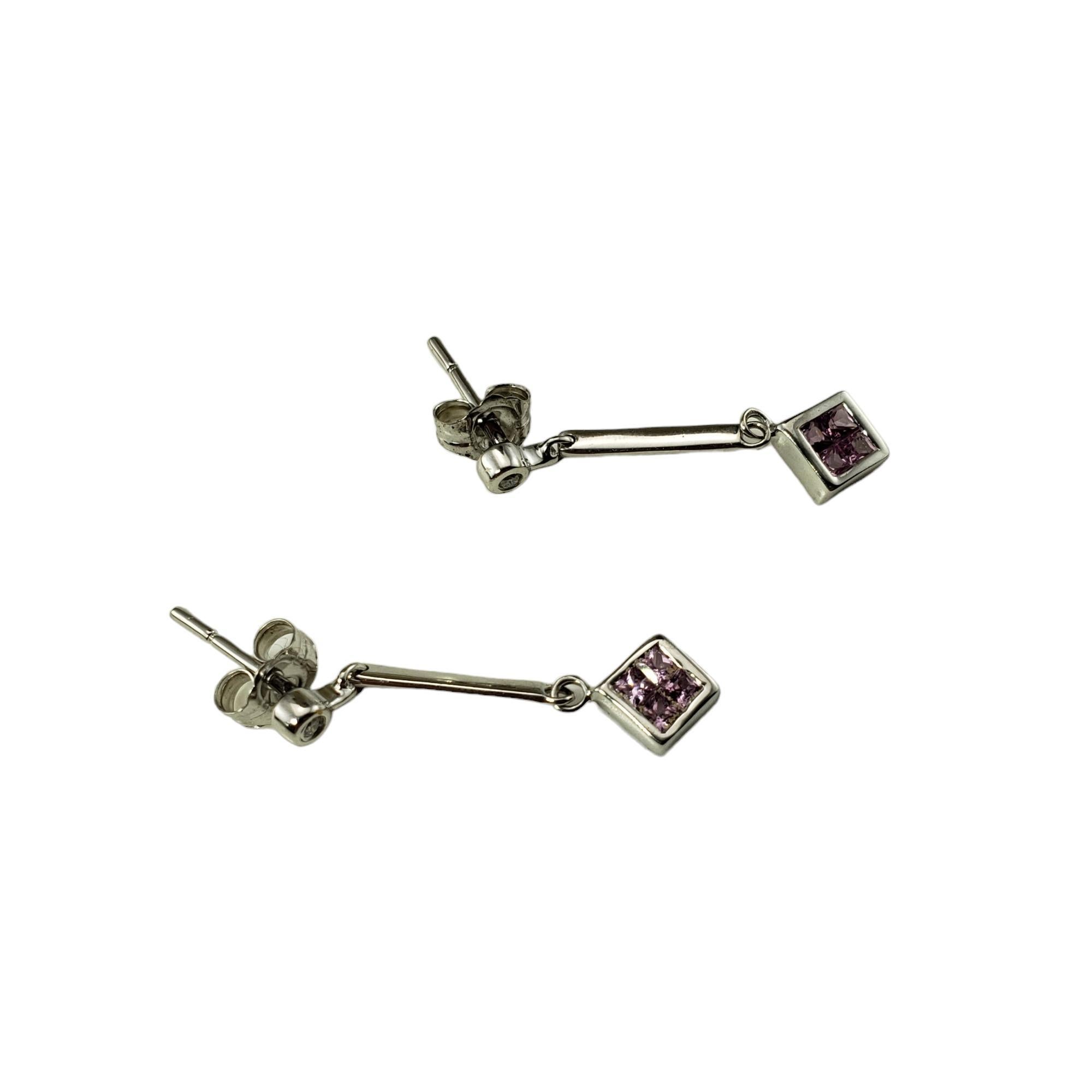 Round Cut 14 Karat White Gold Pink Sapphire and Diamond Dangle Earrings #15806 For Sale