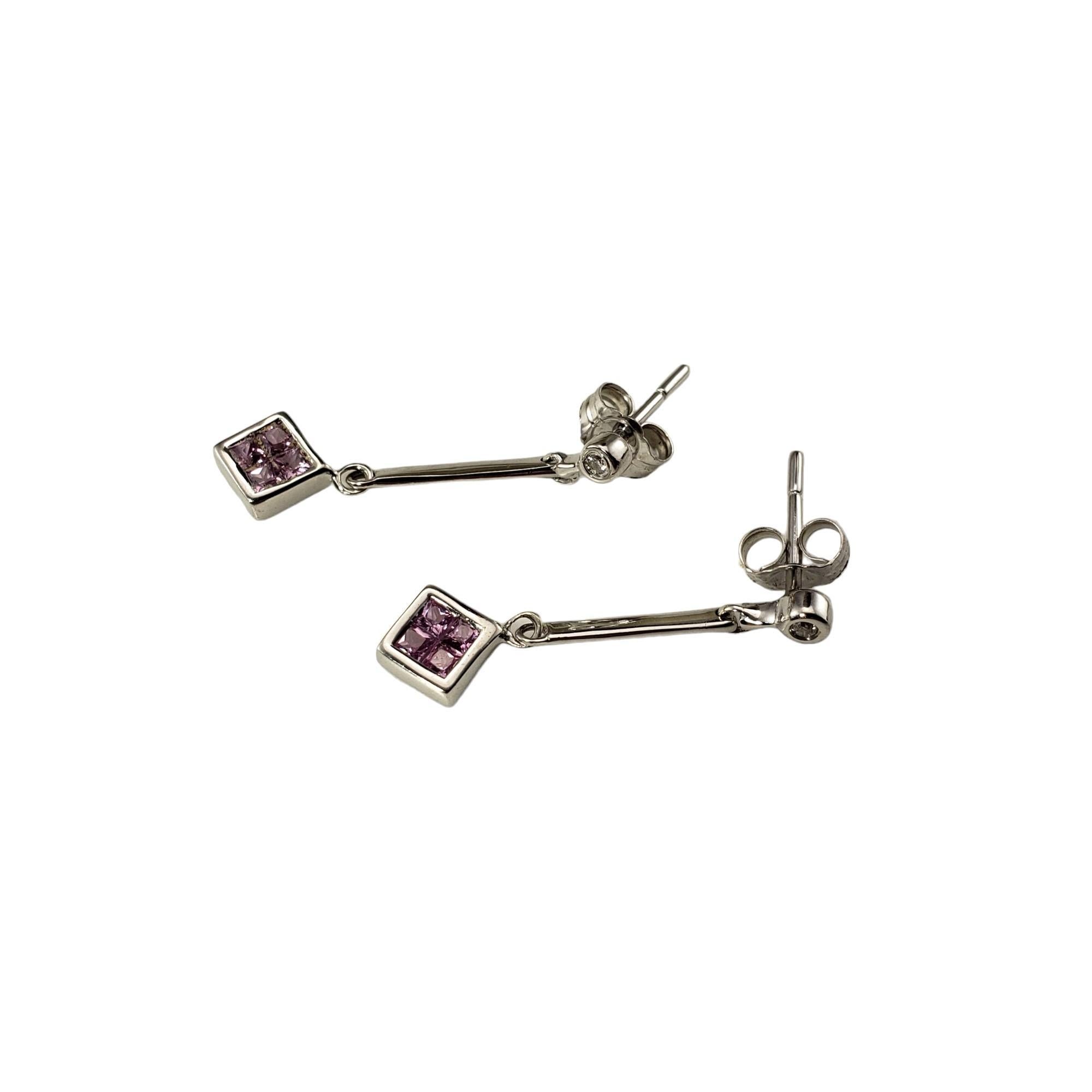 14 Karat White Gold Pink Sapphire and Diamond Dangle Earrings #15806 In Good Condition For Sale In Washington Depot, CT