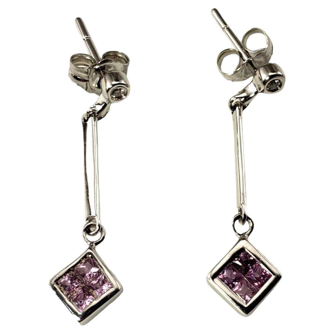 14 Karat White Gold Pink Sapphire and Diamond Dangle Earrings #15806 For Sale