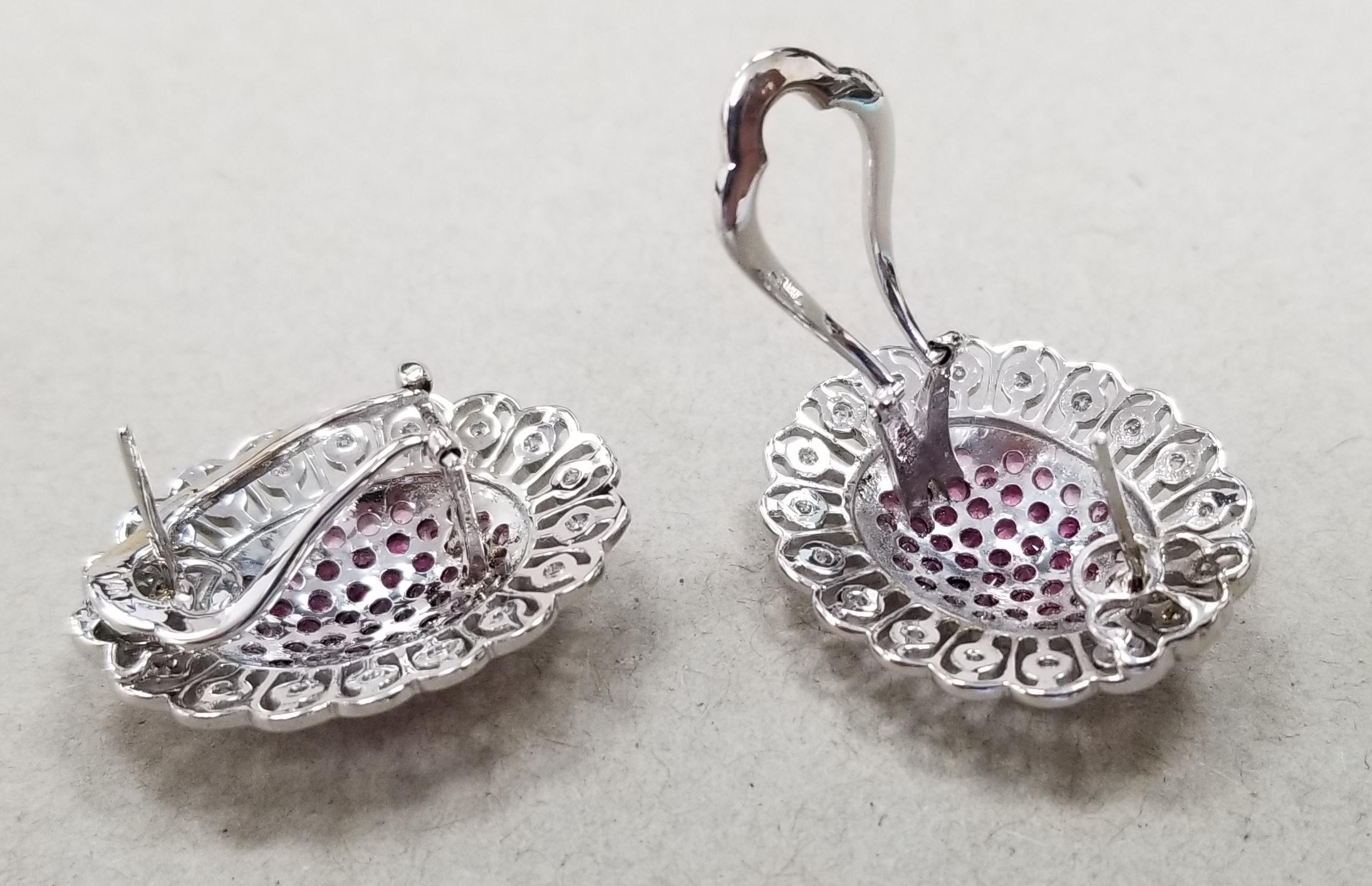 14 Karat White Gold Pink Sapphire and Diamond Earrings In New Condition For Sale In Los Angeles, CA