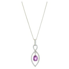 14 Karat White Gold Pink Sapphire and Diamond Floating Necklace