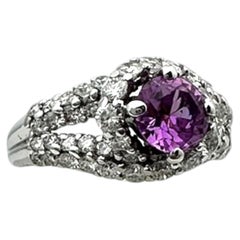 14 Karat White Gold Pink Sapphire and Diamond Pave Halo Split Shank Ring