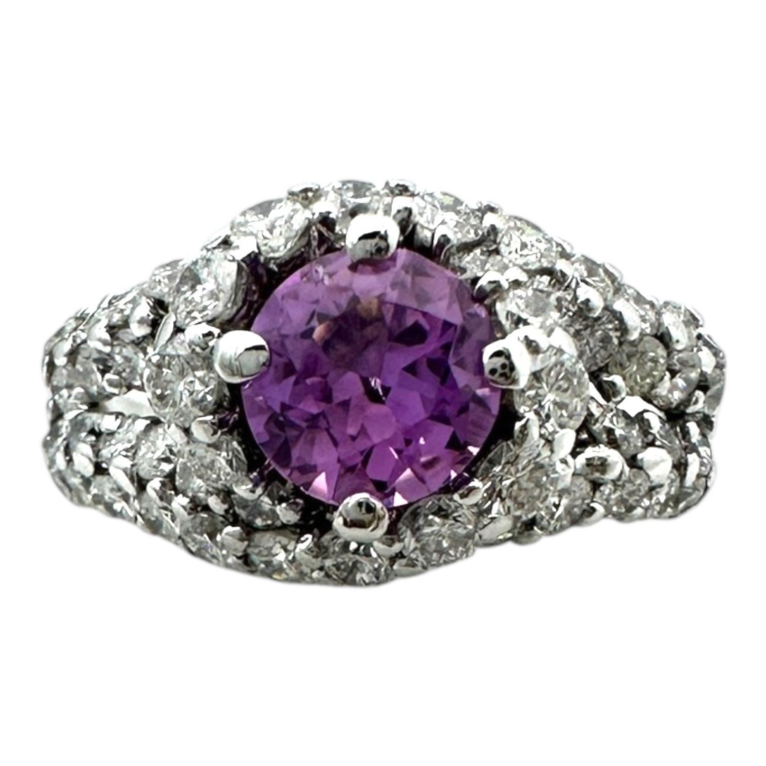 14 Karat Weißgold Pink Saphir und Diamant Pave Halo Split Shank Ring im Angebot 2