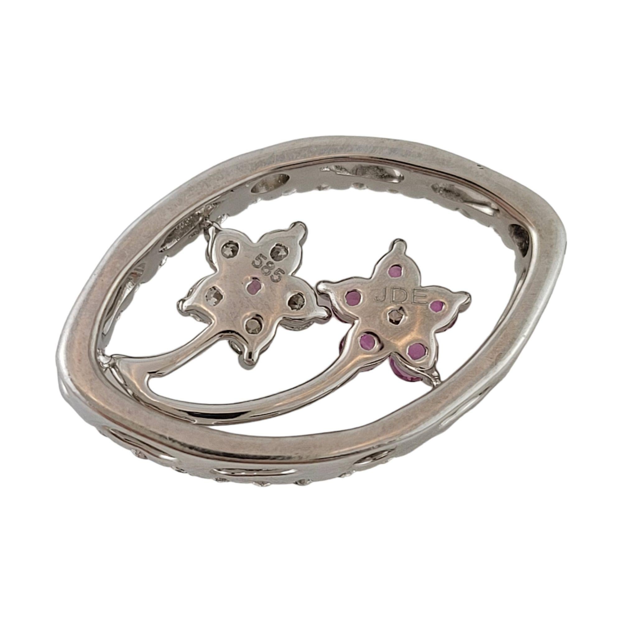 Round Cut 14 Karat White Gold Pink Sapphire and Diamond Pendant Necklace For Sale