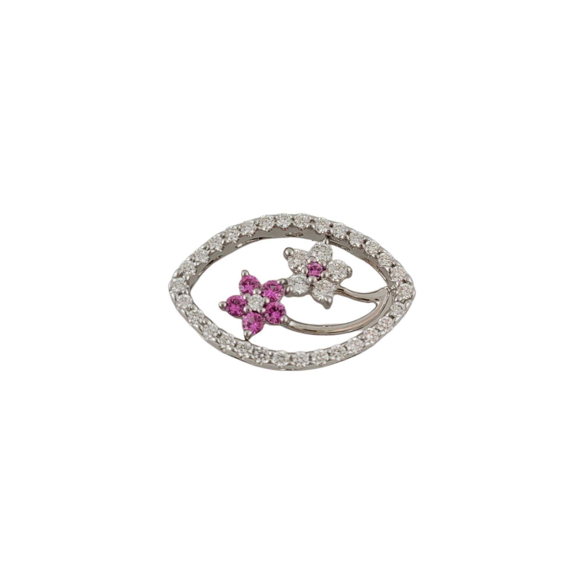 Women's 14 Karat White Gold Pink Sapphire and Diamond Pendant Necklace For Sale