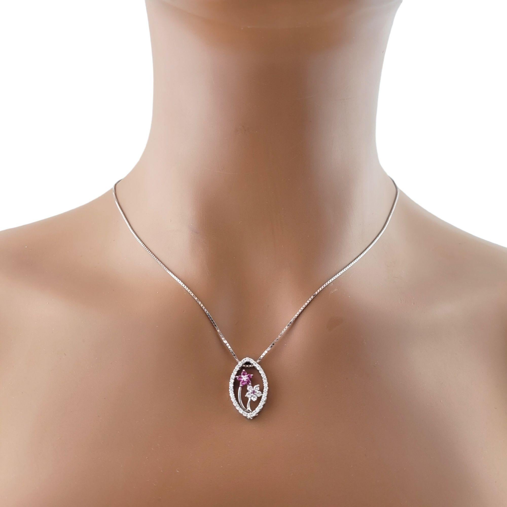 14 Karat White Gold Pink Sapphire and Diamond Pendant Necklace For Sale 1