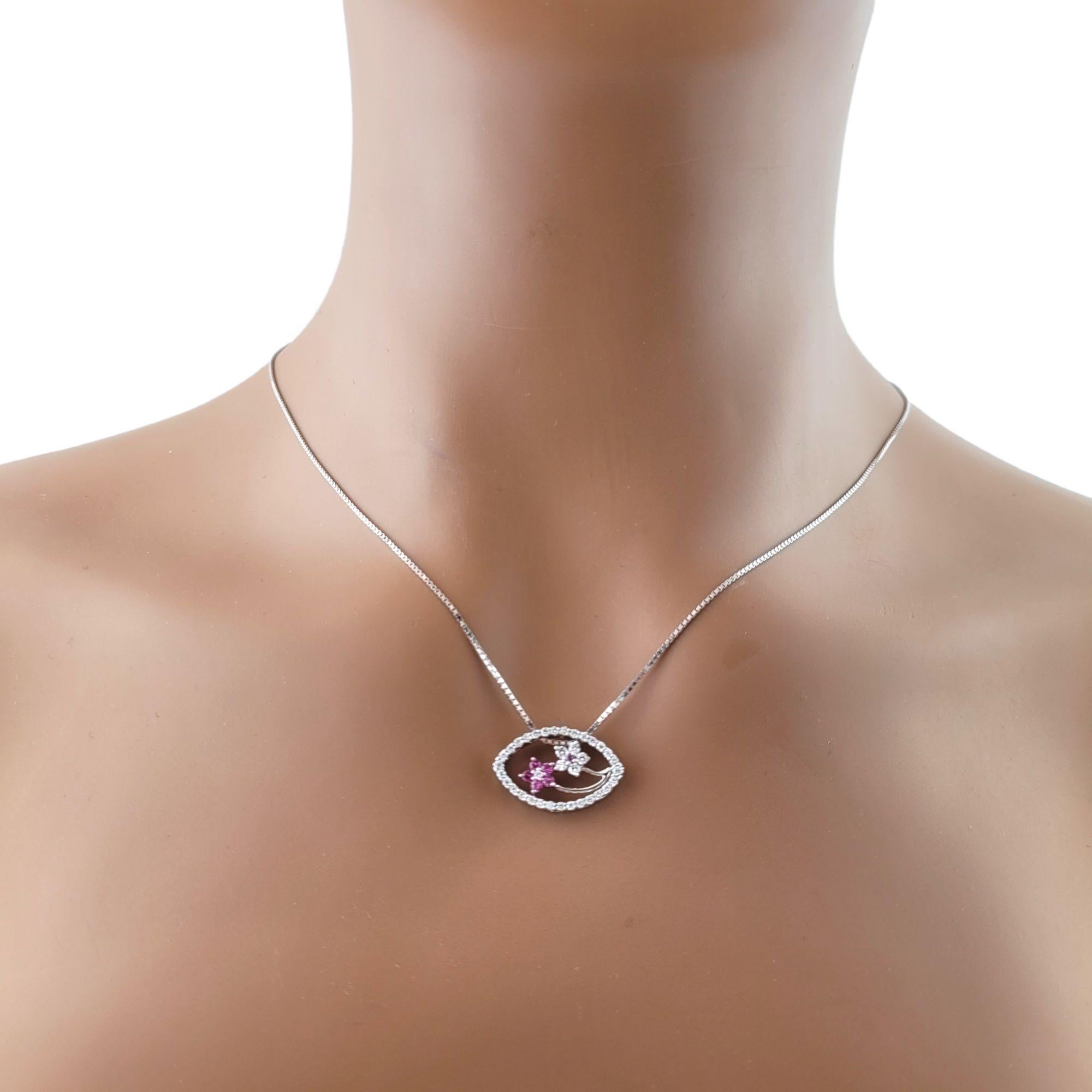 14 Karat White Gold Pink Sapphire and Diamond Pendant Necklace For Sale 2