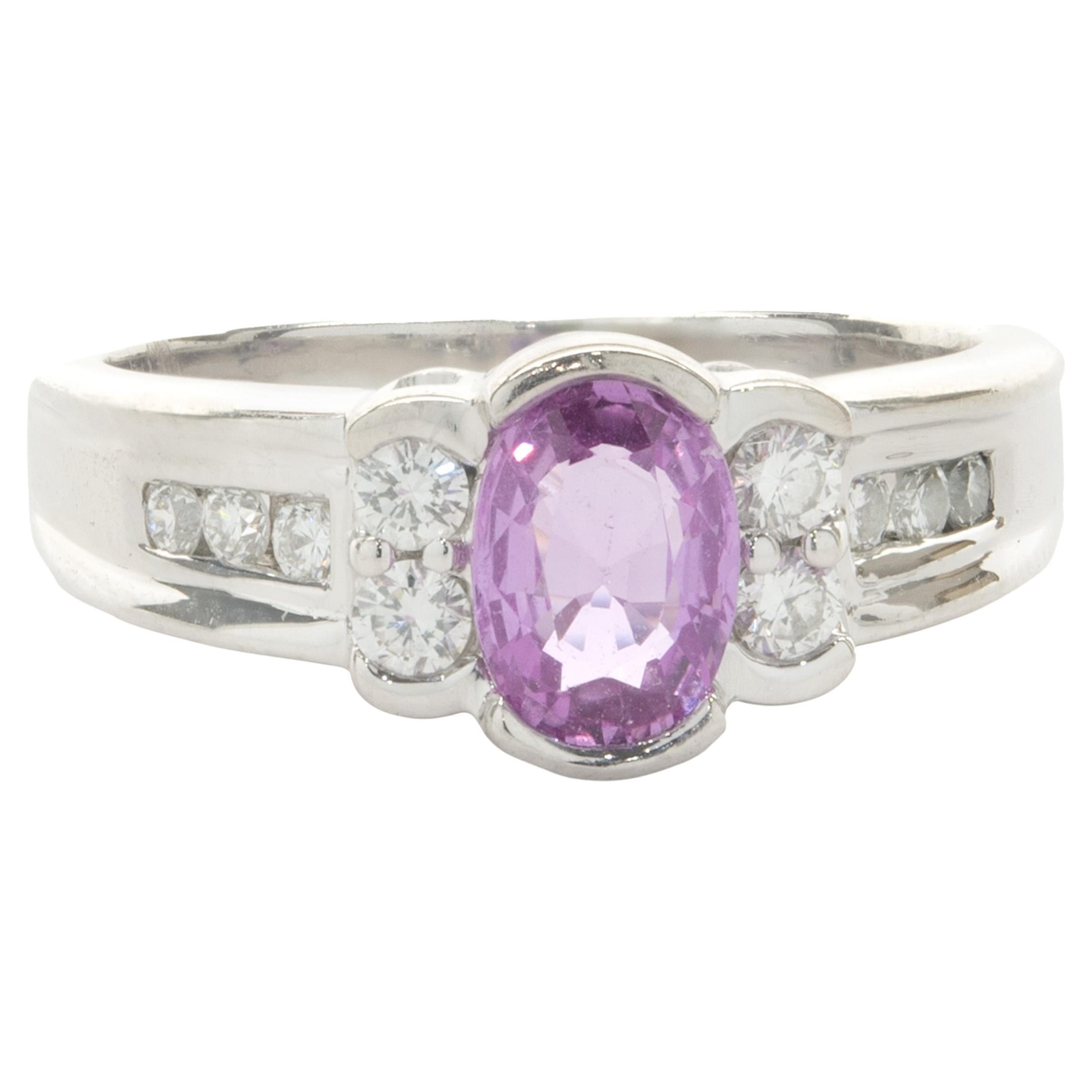 14 Karat White Gold Pink Sapphire and Diamond Ring For Sale