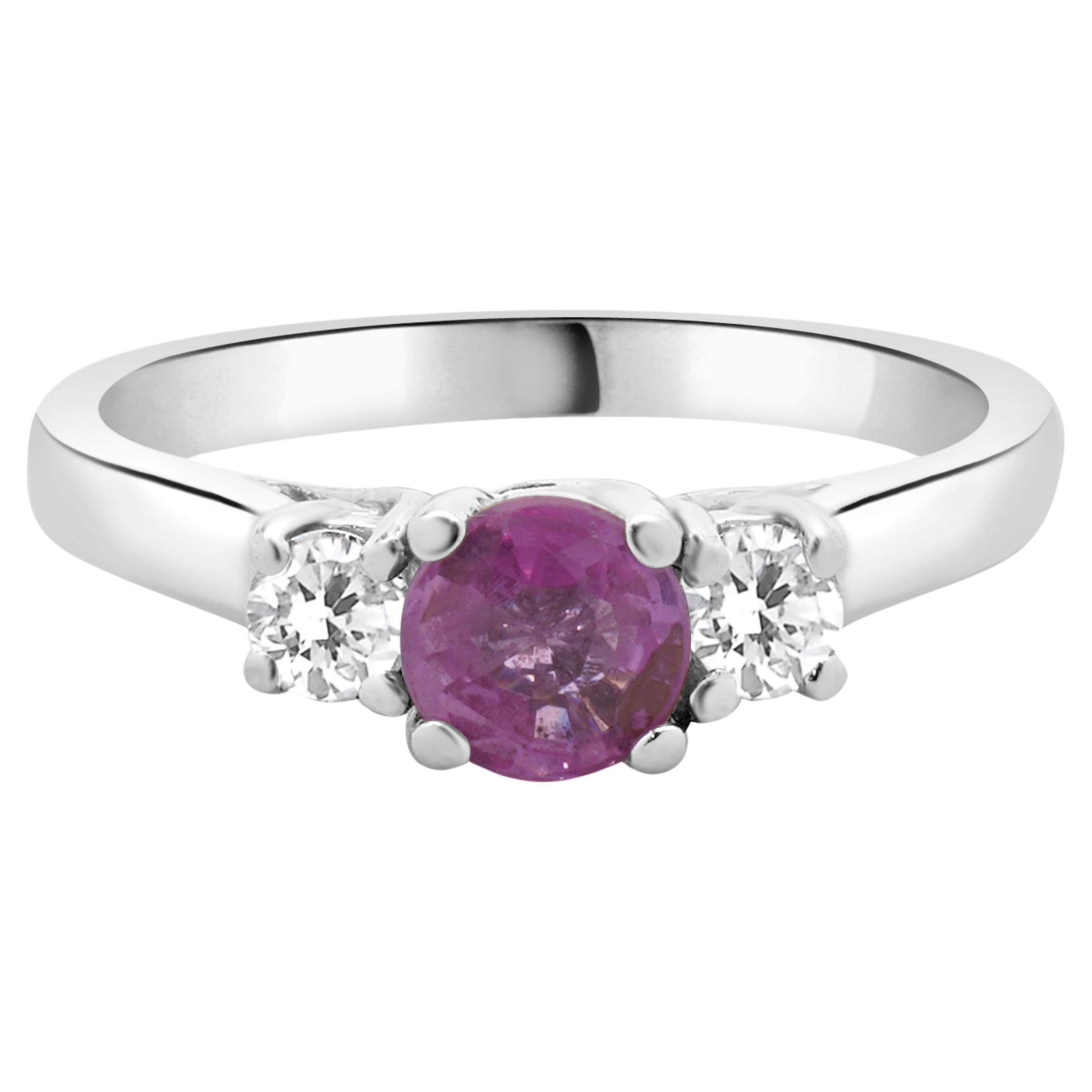 14 Karat White Gold Pink Sapphire and Diamond Ring For Sale