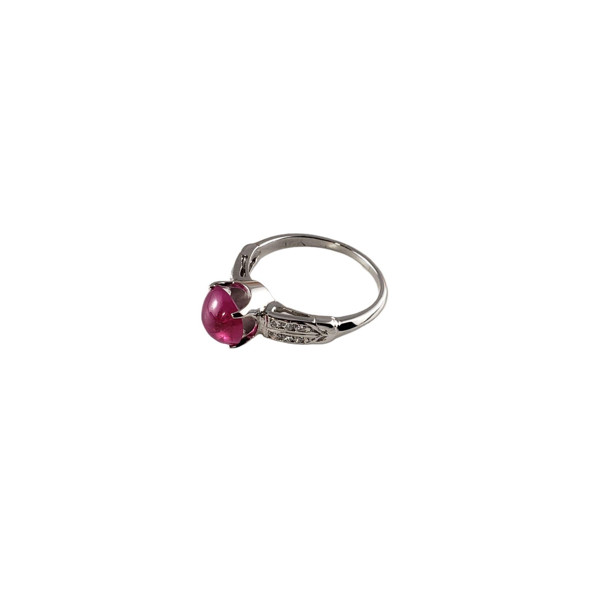Cabochon 14 Karat White Gold Pink Sapphire and Diamond Ring #13888 For Sale