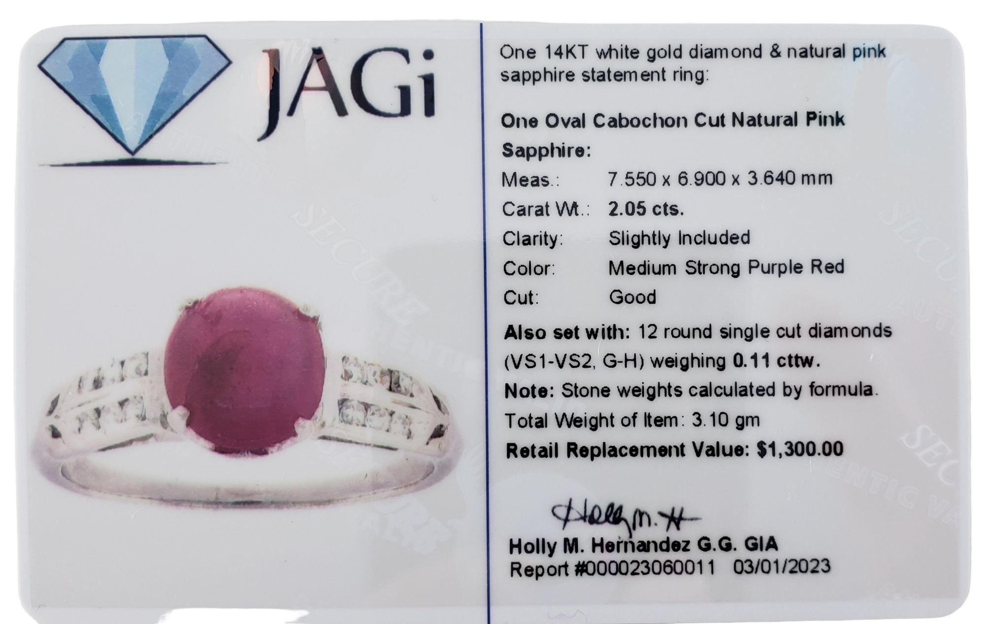 14 Karat White Gold Pink Sapphire and Diamond Ring #13888 For Sale 2