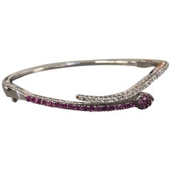 14 Karat White Gold Pink Sapphire and Diamond Snake Bangle