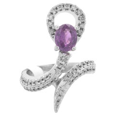 14 Karat White Gold Pink Sapphire and Diamond Snake Ring