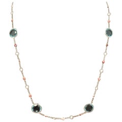 14 Karat White Gold Pink Sapphire Blue Topaz Diamond Link Necklace
