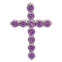 14 Karat White Gold Pink Sapphire Cross Pendant