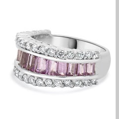14 Karat Weißgold Pink Sapphire & Diamond Three Row Ring