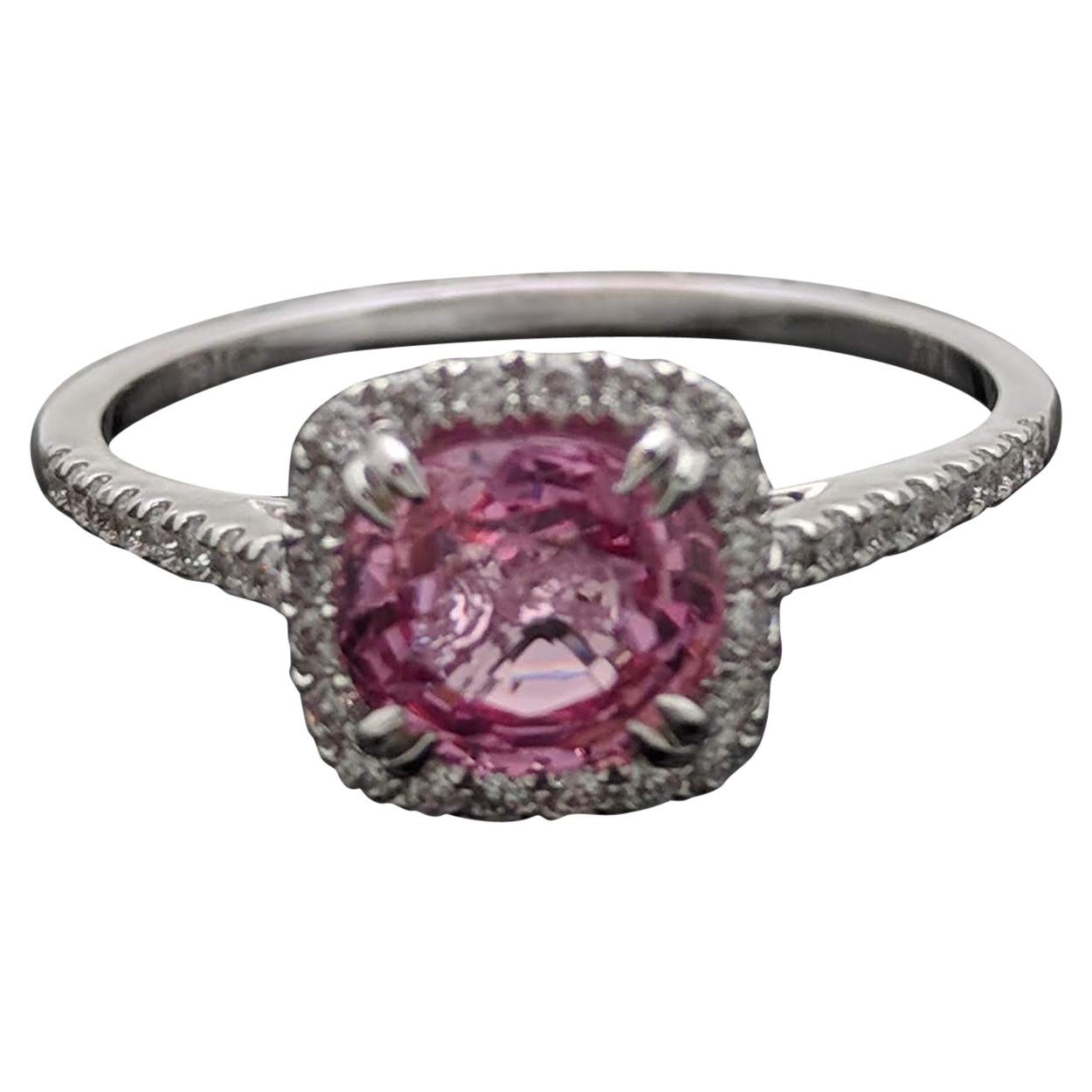 14 Karat White Gold Pink Spinel and Diamond Ring For Sale