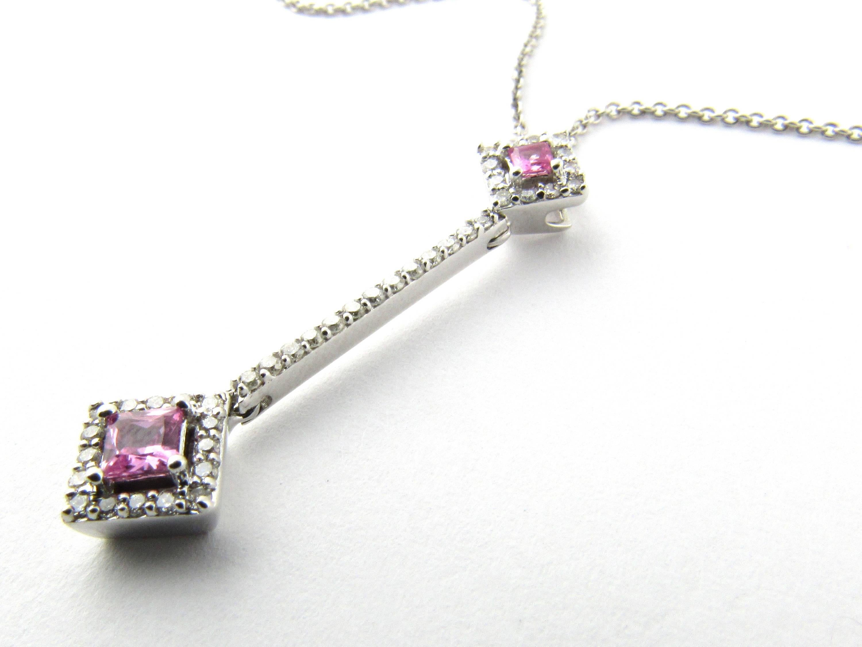 Round Cut 14 Karat White Gold Pink Topaz and Diamond Pendant Necklace