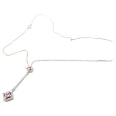 Vintage 14 Karat White Gold Pink Topaz and Diamond Pendant Necklace