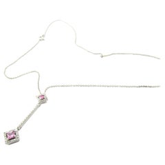 14 Karat White Gold Pink Topaz and Diamond Pendant Necklace