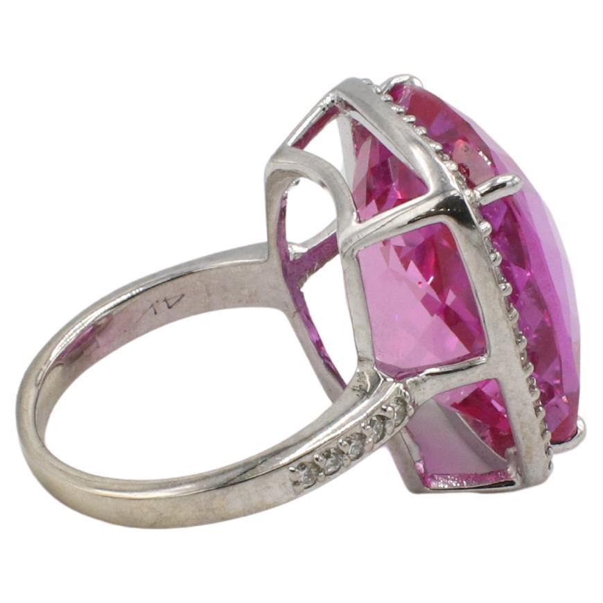 14 Karat Weißgold Pink Topas & natürlicher Diamant Halo Cocktail Dinner Ring (Moderne) im Angebot