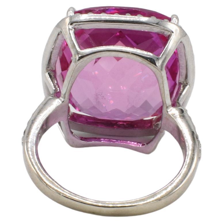 14 Karat Weißgold Pink Topas & natürlicher Diamant Halo Cocktail Dinner Ring (Kissenschliff) im Angebot