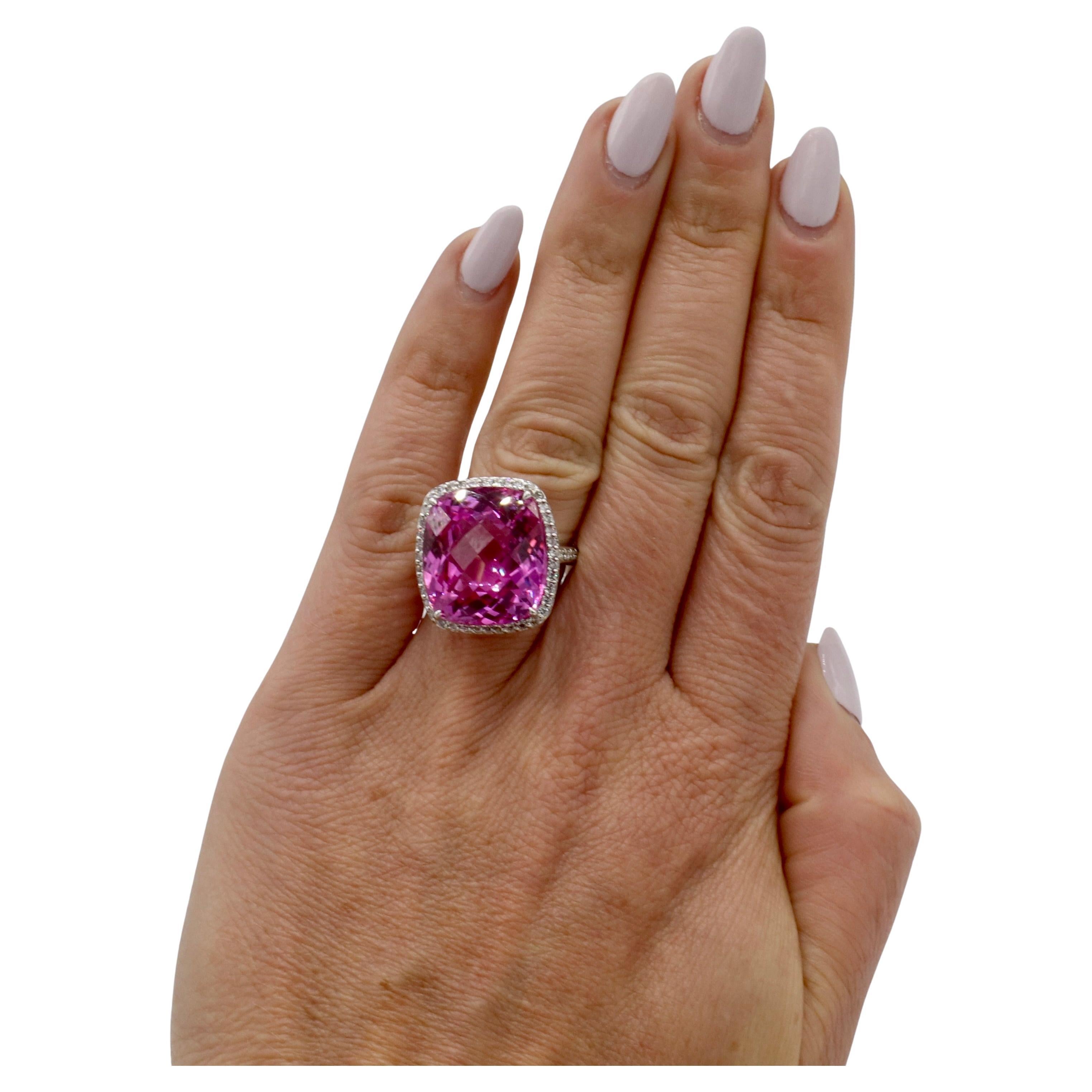 14 Karat Weißgold Pink Topas & natürlicher Diamant Halo Cocktail Dinner Ring im Zustand „Hervorragend“ im Angebot in  Baltimore, MD