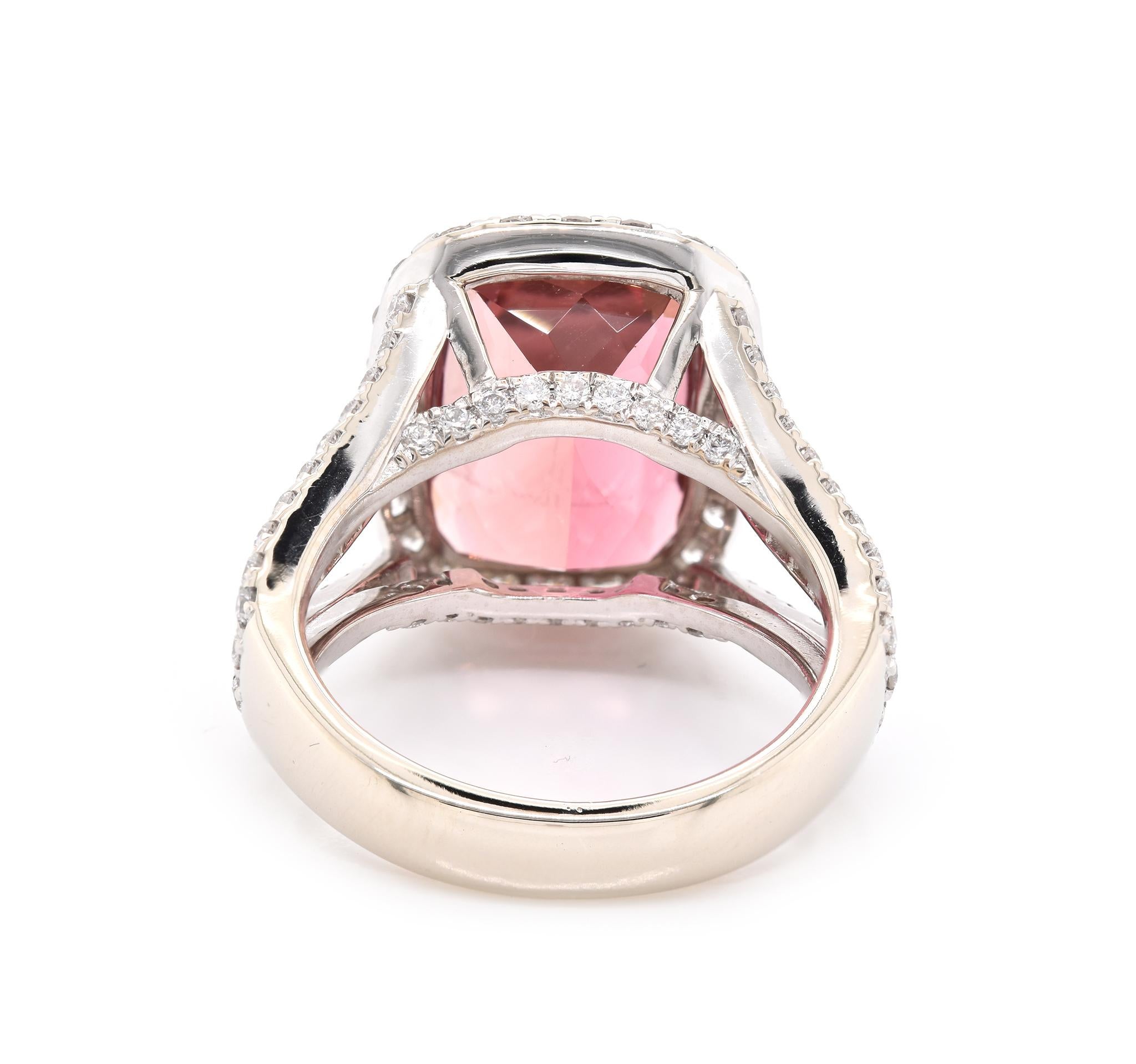 Round Cut 14 Karat White Gold Pink Tourmaline and Diamond Ring