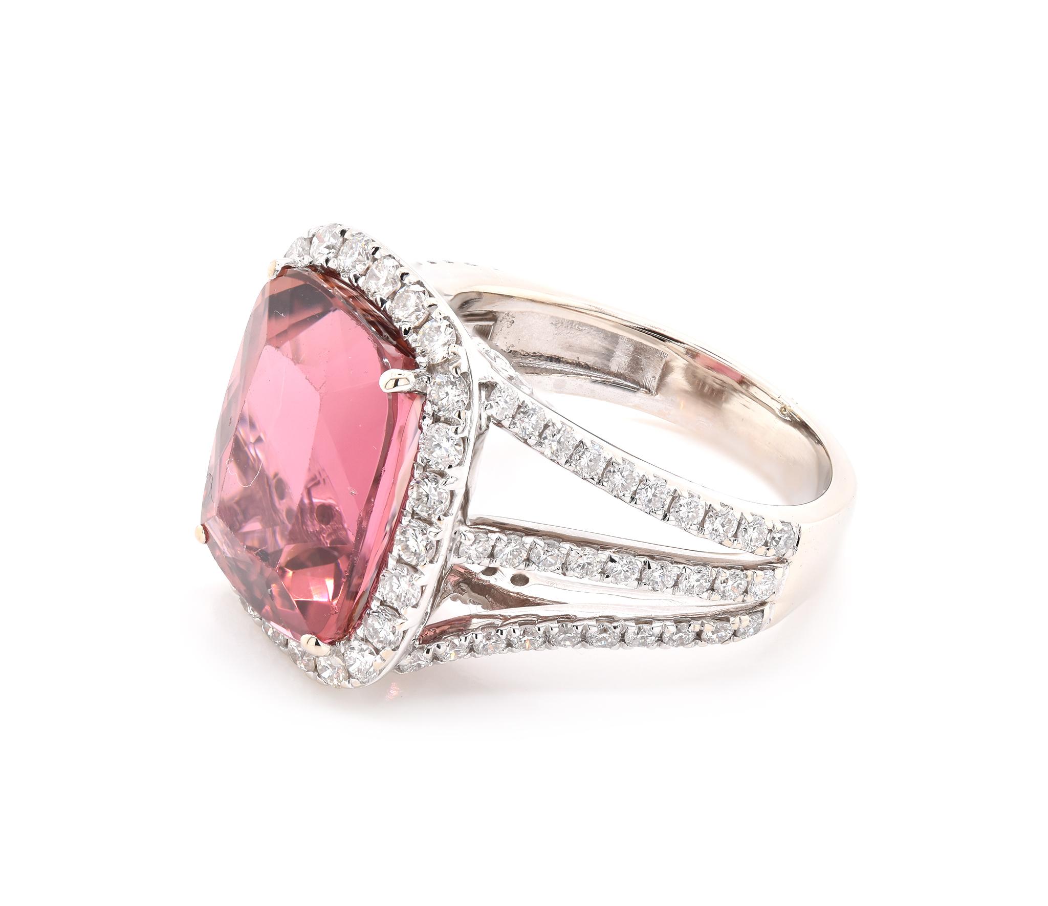 14 Karat White Gold Pink Tourmaline and Diamond Ring In Excellent Condition In Scottsdale, AZ
