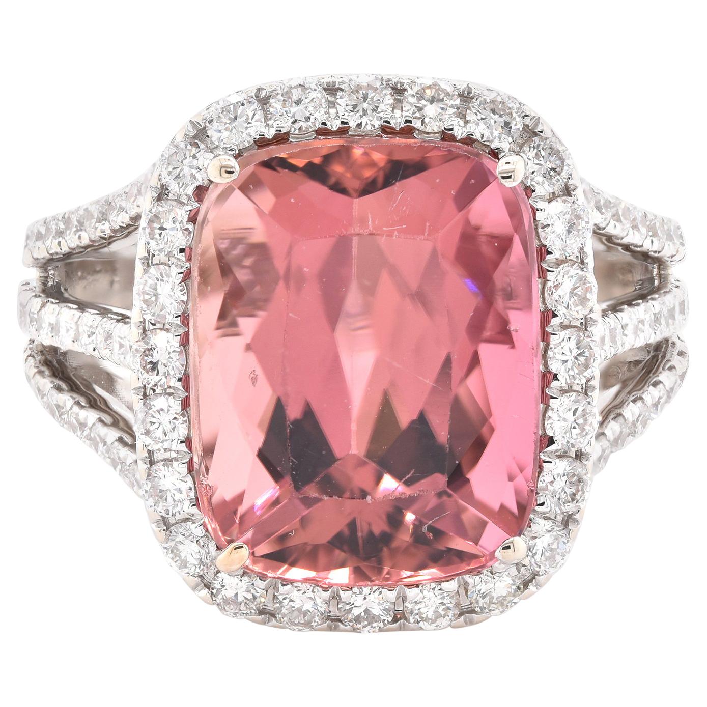 14 Karat White Gold Pink Tourmaline and Diamond Ring