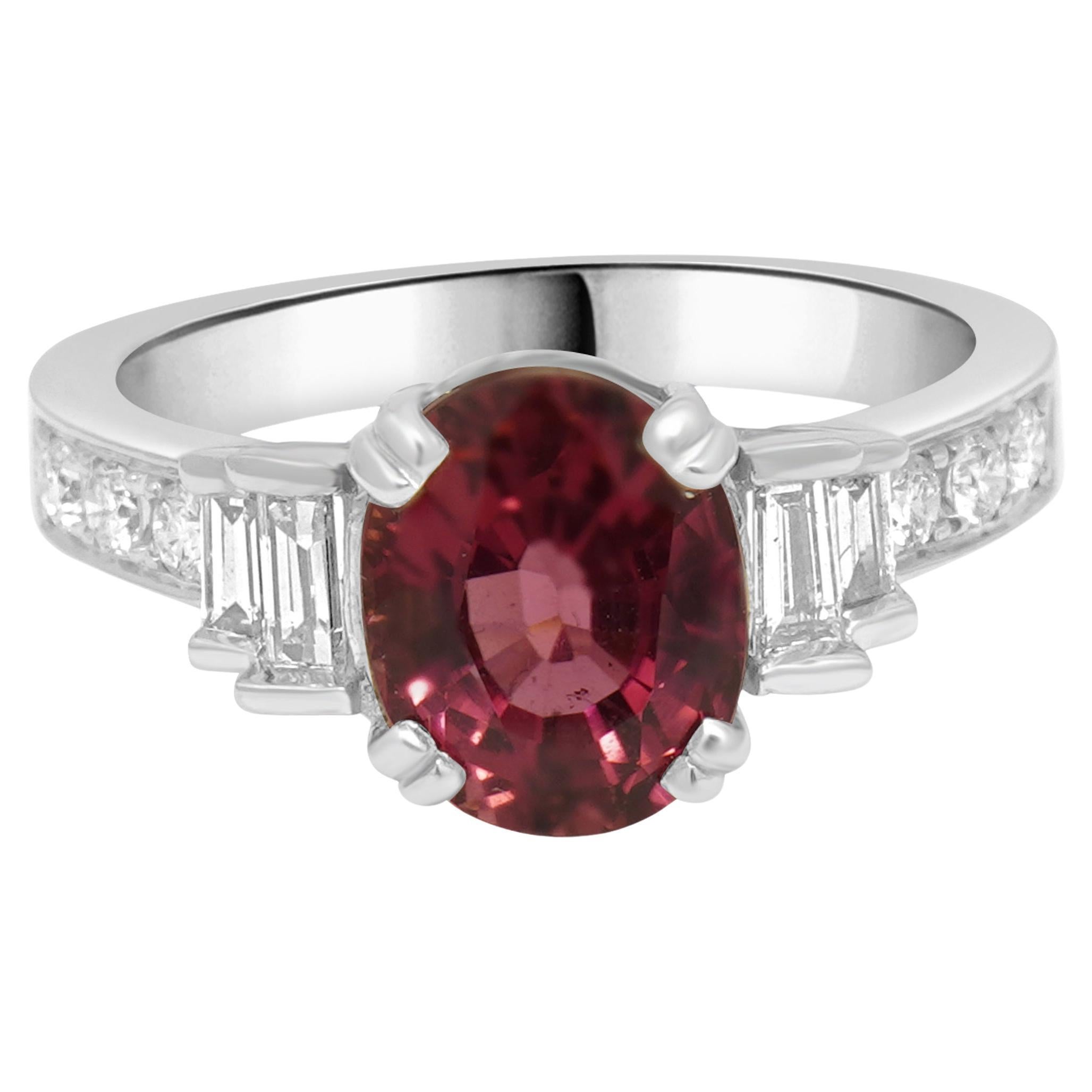 14 Karat Weißgold Rosa Turmalin und Diamant Ring