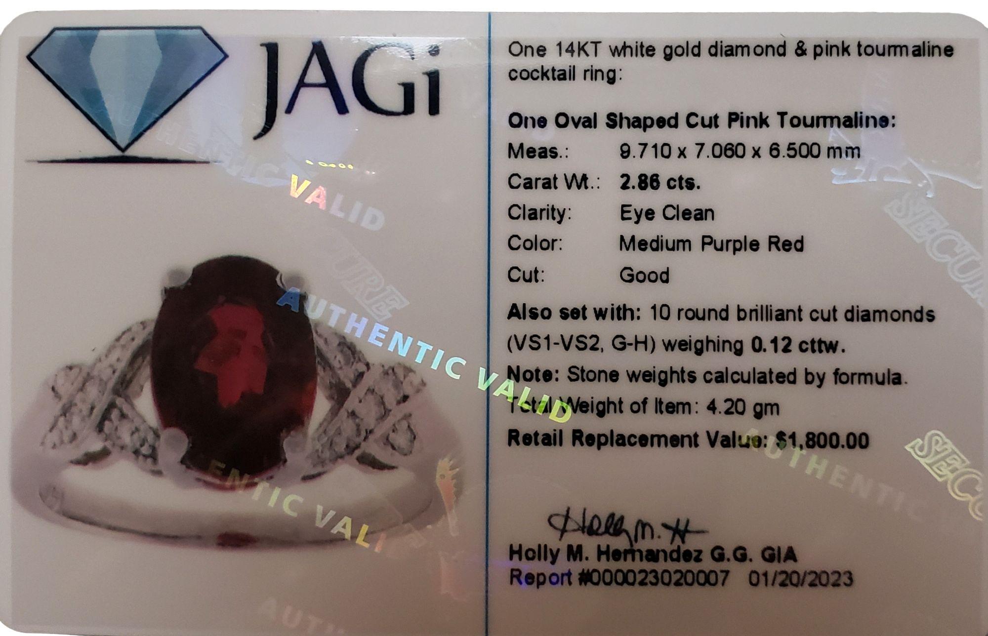 14 Karat White Gold Pink Tourmaline and Diamond Ring #13768 For Sale 2