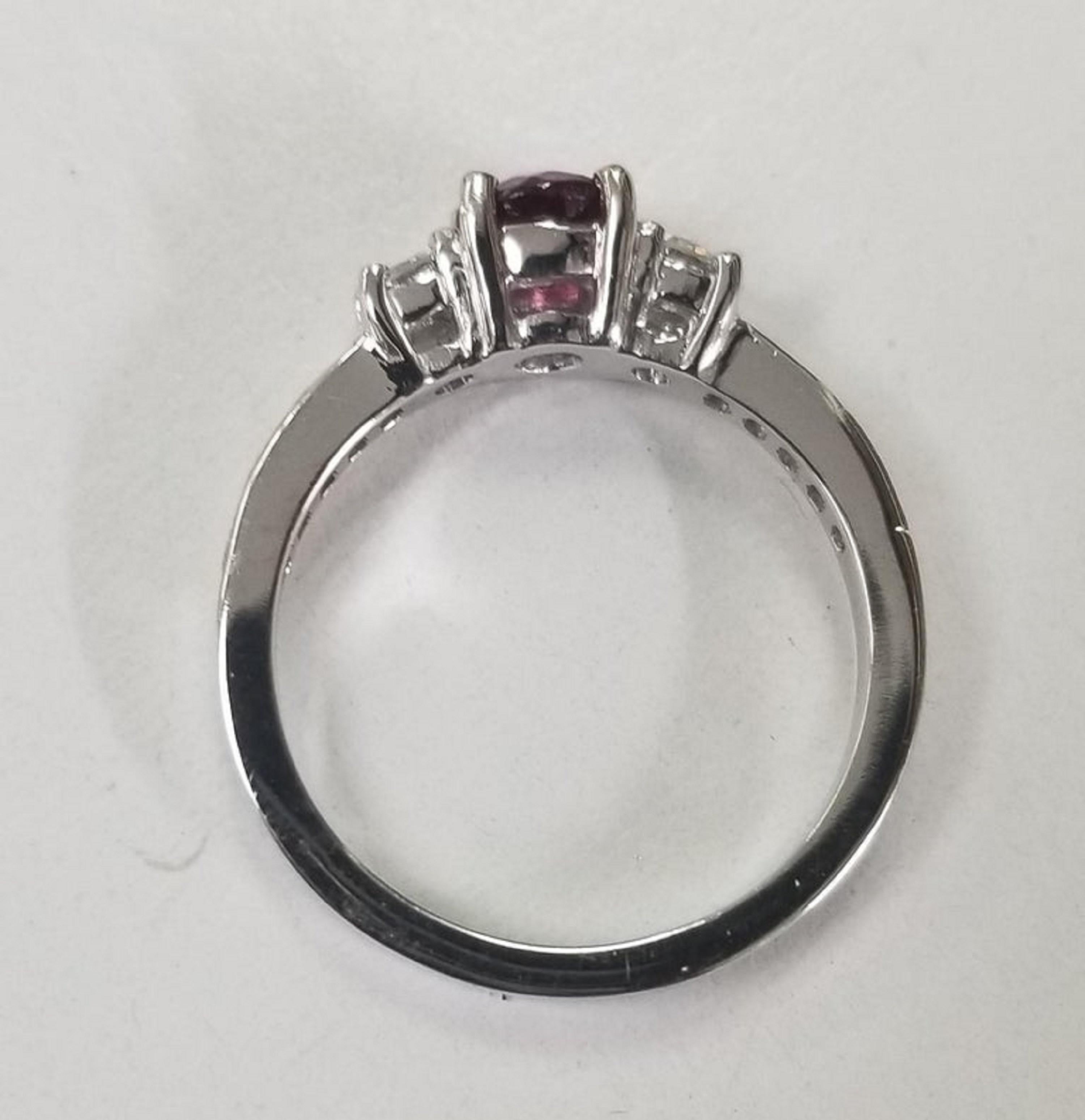 Round Cut 14 Karat White Gold Pink Tourmaline Diamond Ring For Sale
