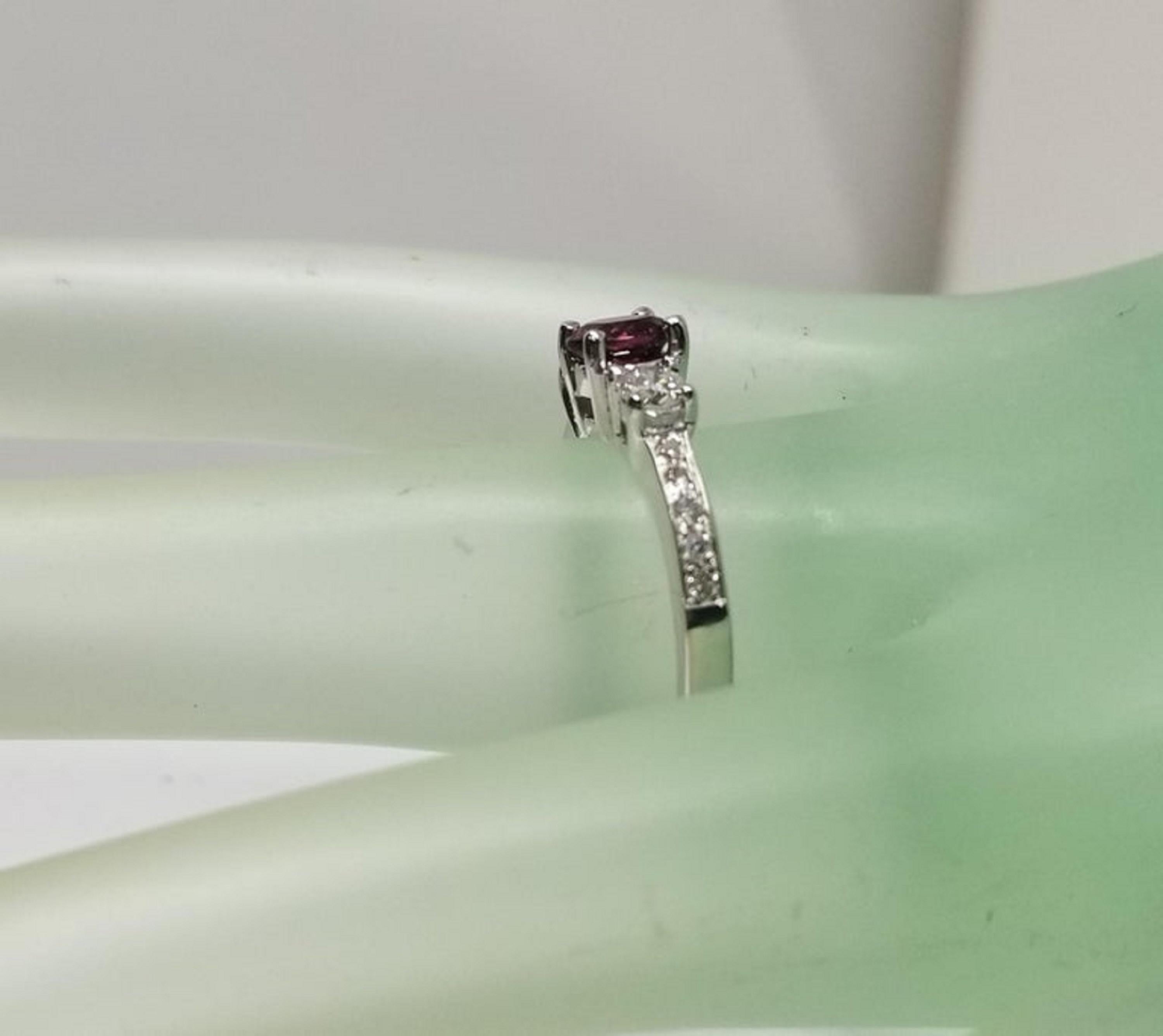 14 Karat White Gold Pink Tourmaline Diamond Ring For Sale 1