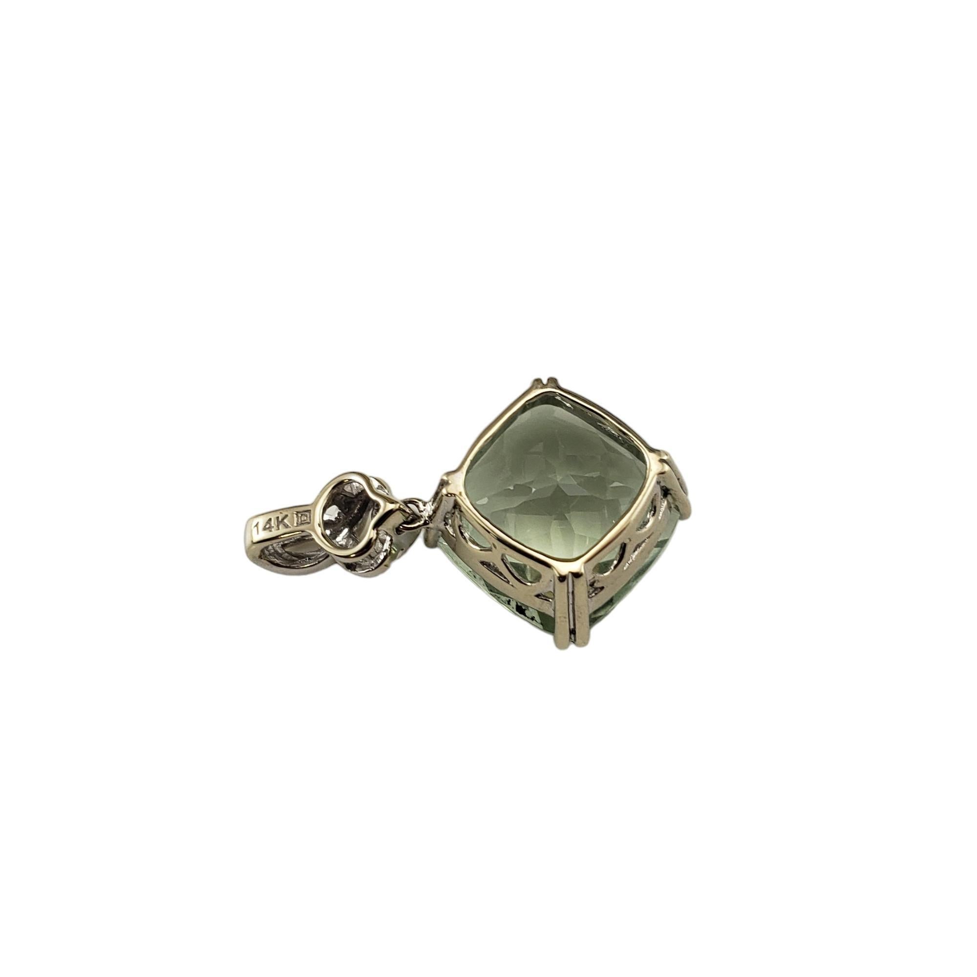 14 Karat White Gold Prasiolite and Diamond Pendant #17077 In Good Condition For Sale In Washington Depot, CT