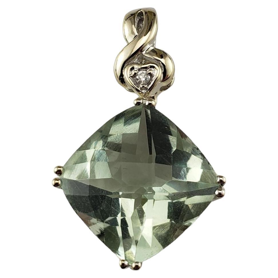 14 Karat White Gold Prasiolite and Diamond Pendant #17077