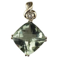 Pendentif en or blanc 14 carats avec Prasiolite et diamants n° 17077