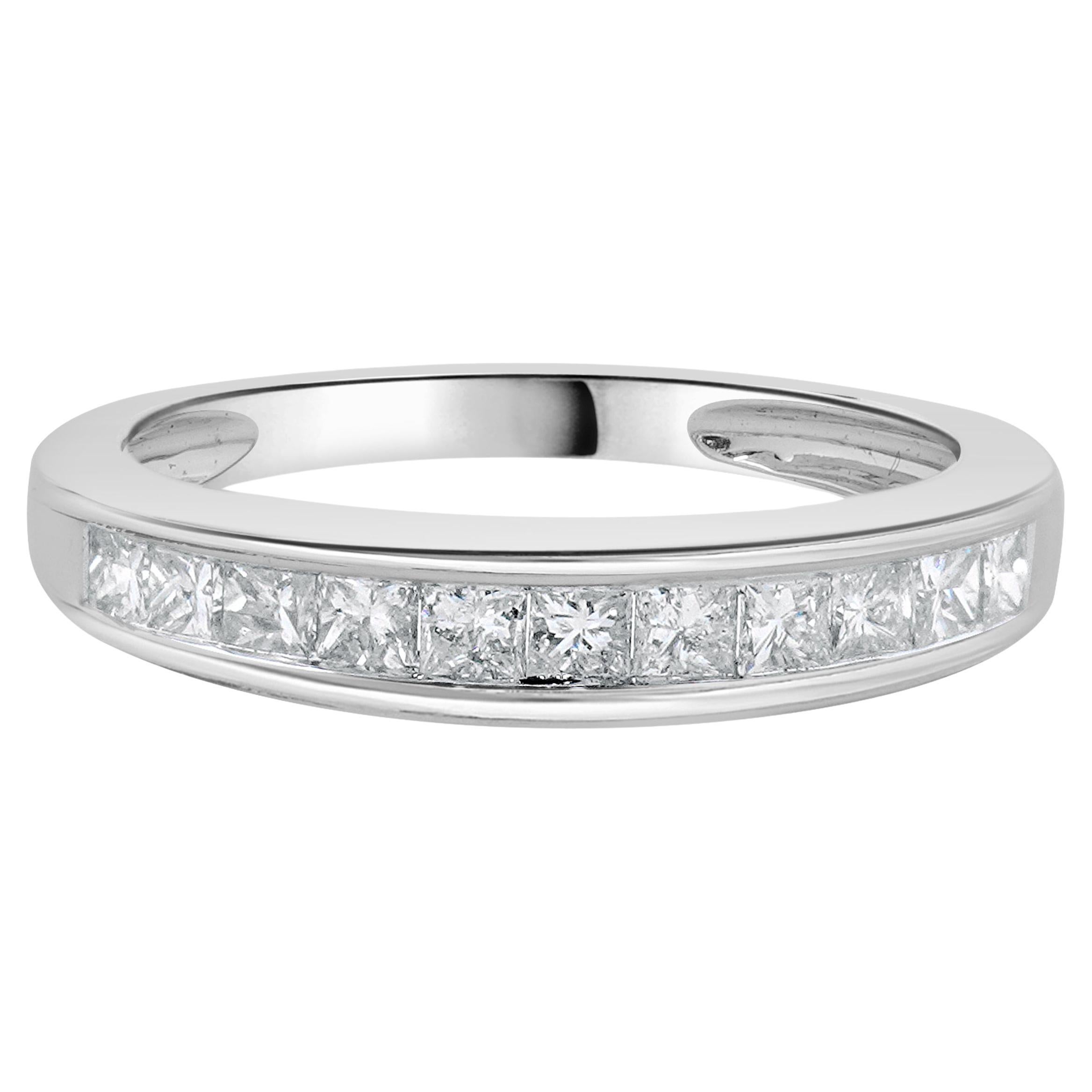 Bandeau en or blanc 14 carats avec diamants Princesse Channel Set en vente