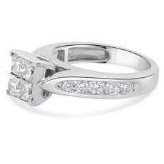 14 Karat White Gold Princess Cut Cluster Diamond Engagement Ring