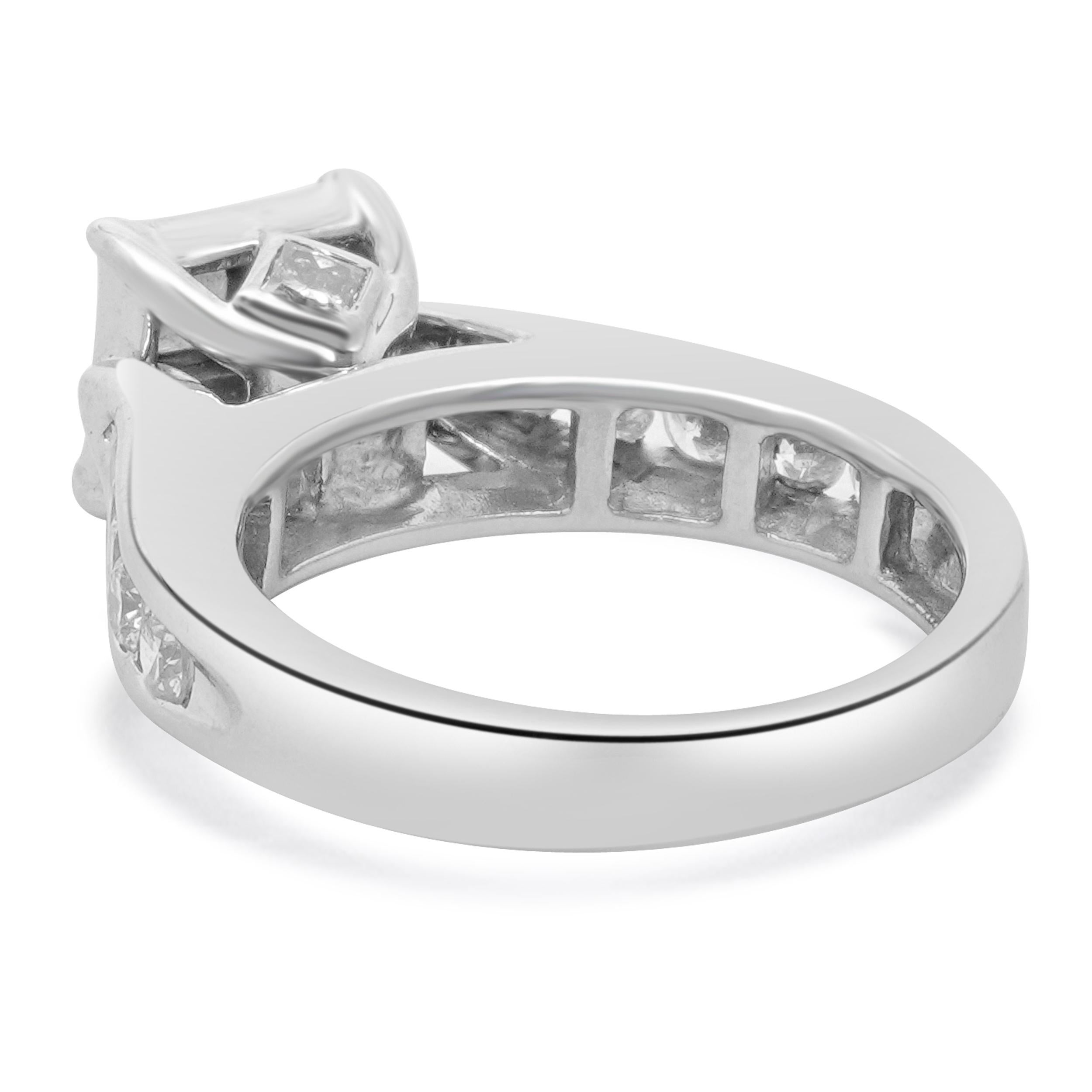 14 Karat White Gold Princess Cut Cluster Diamond Engagement Ring In Excellent Condition For Sale In Scottsdale, AZ