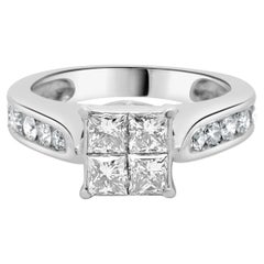 14 Karat White Gold Princess Cut Cluster Diamond Engagement Ring