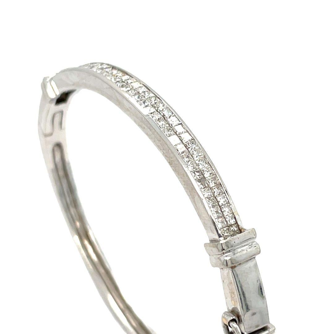 14 Karat White Gold Princess Cut Diamond Bangle Bracelet For Sale 1