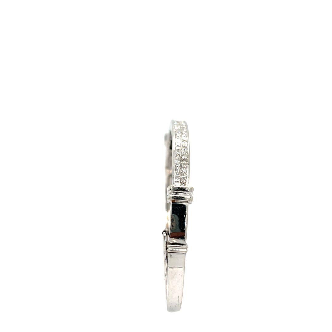 14 Karat White Gold Princess Cut Diamond Bangle Bracelet For Sale 2