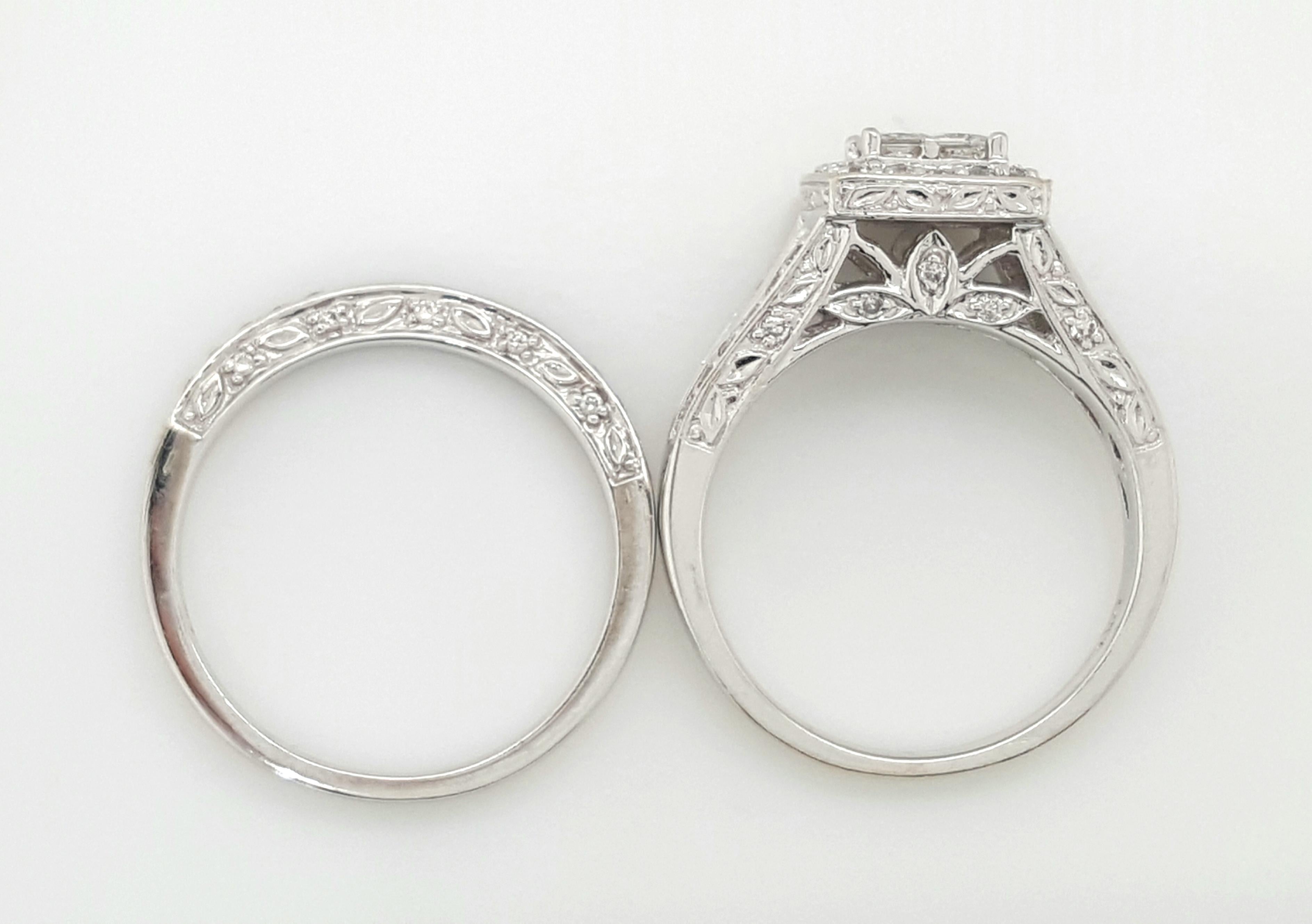 14 Karat Weißgold Ring mit Diamant im Prinzessinnenschliff und Halo-Stil Damen im Angebot